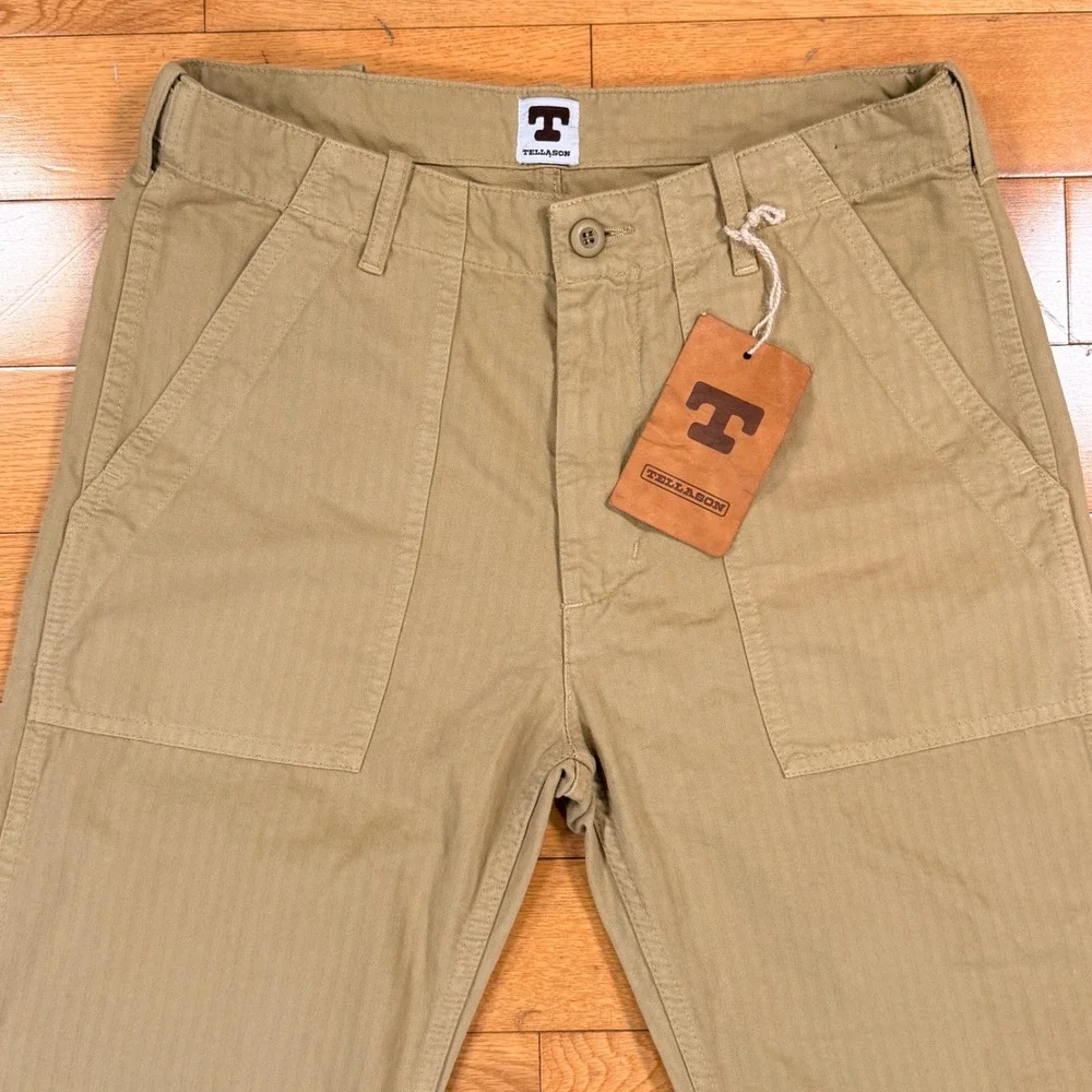 *NWT* Tellason Fatigue Pant Straight Herringbone Khaki Mens Size 29 New